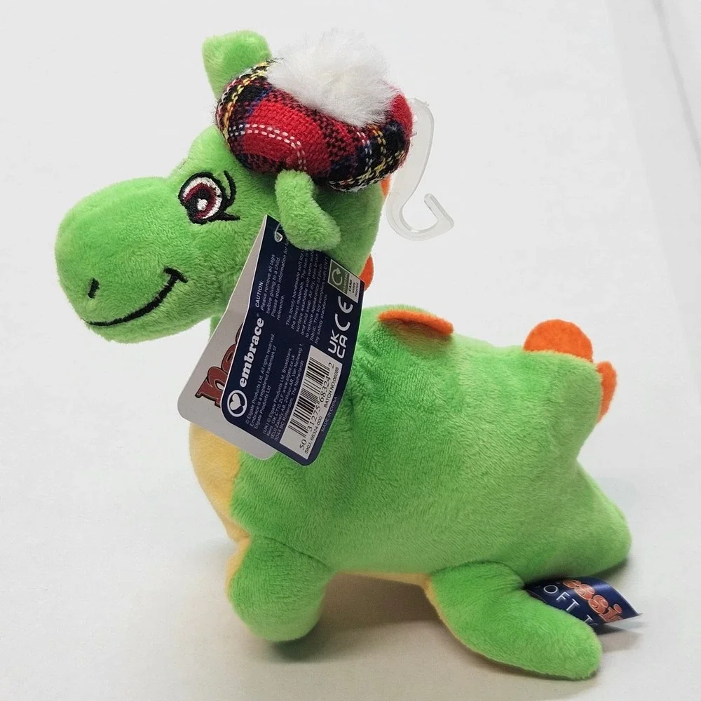 Nessie Plush Toy Dragon Scottish Tartan Hat Green Orange Soft Stuffed Animal 11